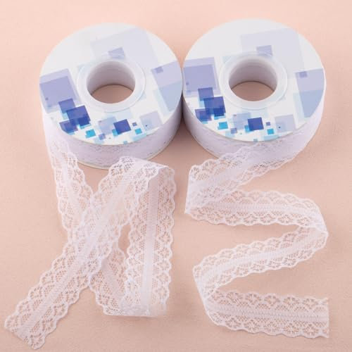 2 Rolls Spitzenband Weiß Vintage, Schleifenband Spitze 45 Meter Total, 3 cm Breit Weißer Spitzenbordüre, Spitzenborduere Vintage, Geschenkbänder Stoff Weiß Spitze, für Hochzeit Tischdeko Basteln