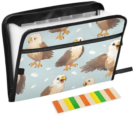 Fächermappe, braune Falken, 13 Taschen, Akkordeon-Aktenordner mit Klebeetiketten, Reißverschluss, tragbarer A4-Dokumenten-Organizer für Zuhause, Büro, Schulbedarf