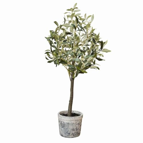 Loberon Deko-Topfpflanze Mariuccia, Naturgetreu Gestaltet, Biegsame Äste, Künstlicher Olivenbaum im Topf, Kunstpflanze, Polyresin, Polyester, Eisendraht, grün