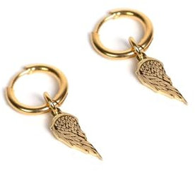 Engelsflügel Creolen Ohrringe für Herren und Damen - Ohrringe mit Flügel Anhänger aus Edelstahl und 18K Gold - Wasserfeste Ohrringe - 2er Set (Gold)