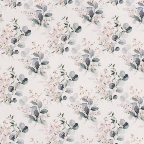 Musselin-Stoff Digital-Druck Motive ab 50x130cm uni Oeko-Tex Double Gauze Windeltuch Mulltuch, Motiv:Blätter