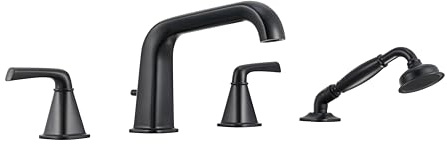 Qinkell Robinet de baignoire romain avec douchette 4 trous Noir mat