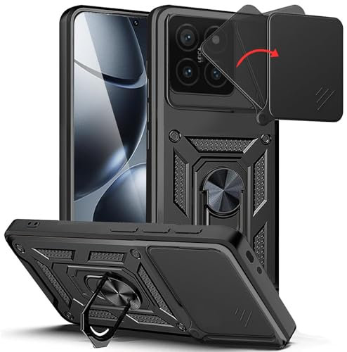 XCYYOO Hülle für Xiaomi 14T Pro mit Metall Ring, Handyhülle Xiaomi 14T Pro mit Kameraschutz, Schutzhülle Magnetische Autohalterung Silikon Stoßfest Bumper Case mit Halter Ständer - Schwarz