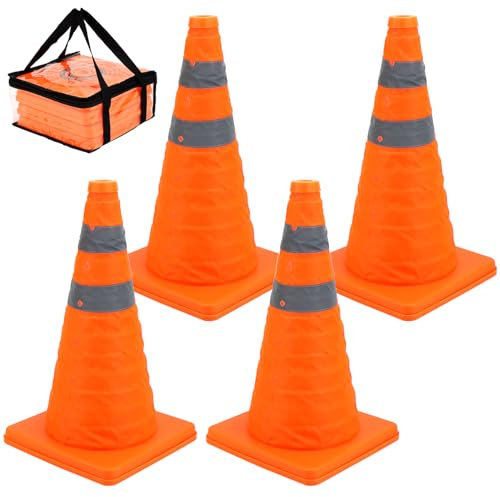 QWORK® 4 pezzi 45 cm coni di sicurezza stradali pieghevoli, cono di sicurezza riflettente, coni di parcheggio stradali pop-up per avviso di emergenza