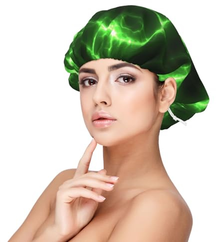 Green Lightning Satin Bonnet Silk Bonnet for Sleeping, Double Layer Adjustable Elastic Hair Bonnet Night Sleep Cap for Women Curly Hair