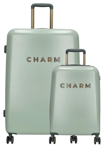Charm London Capetown Kofferset - Reise Koffer mit Rollen Hartschale - Handgepäck Koffer Leicht & Rollkoffer Groß - TSA Schloss Kabinenkoffer Set - Hellgrün