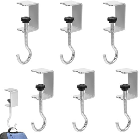CPRNQY 6 Stück Taschenhaken, Taschenhalter für Tisch, Taschenhalter, Schreibtischtaschenhalter, Verstellbare Antirutsch Taschenhaken für Schultische Bürotische und Home