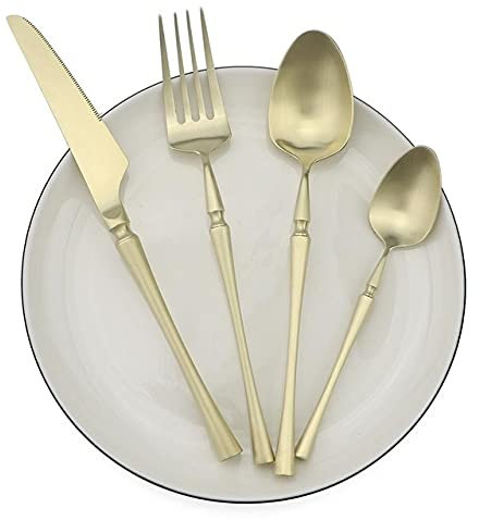 Set di Posate Nuovo Set di Posate Viola in Acciaio Inossidabile Lucidatura Opaca Set di stoviglie Nere Stoviglie Coltello Forchetta Zuppa Accessori da Cucina (Colore : Viola) (Arcobaleno) (Oro