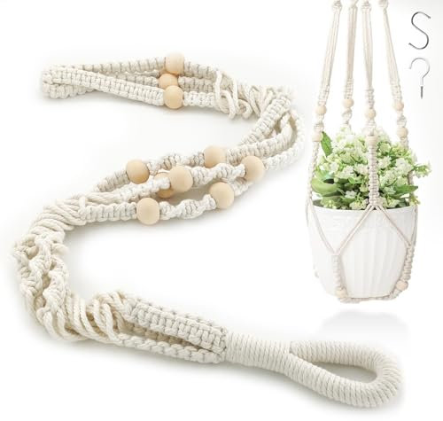 xiaoxiaozhijia Makramee Blumenampel,Hängetopf für Pflanzen,Hängeampel Innen mit Haken für Wohnzimmer,Außen,Balkon,Fenster,Balkone Wanddekoration (Beige-Perlen)