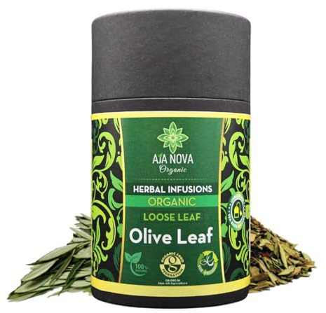 Aja Nova Organic Olive Leaf Loose Leaf Herbal Infusion + 15 Unbleached Tea Bags – Antioxidant-Rich & Heart-Supporting