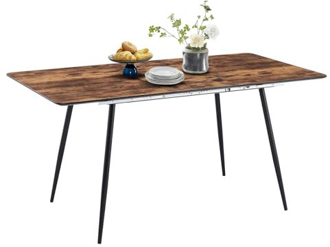 forestalk Ausziehbarer Esstisch aus Eichenholz für 6- und 8-Sitzer, robuster Küchentisch mit Metallbeinen, stilvolle Vintage-Möbel für Esszimmer, funktionale Heimdekoration (Farbe: Vintagebraun)