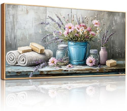 hyidecorart Wandbilder Wohnzimmer Groß, 50x100 cm Blumen Leinwandbilder mit Rahmen, Natur Wanddeko Aesthetic Schlafzimmer Büro Flur Esszimmer Arbeitszimmer Treppe