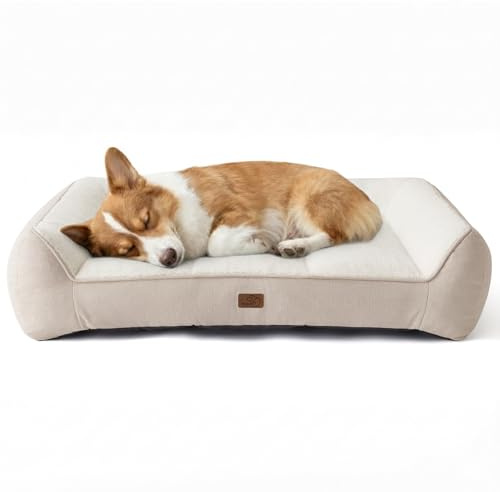 BEDSURE waschbares Hundebett Grosse Hunde - 89x63cm extra Dicke unterstützende Hundesofa mit wasserdichter Hülle, rutschfest Hundekorb große mit weichem plüsch Sherpa,Creme
