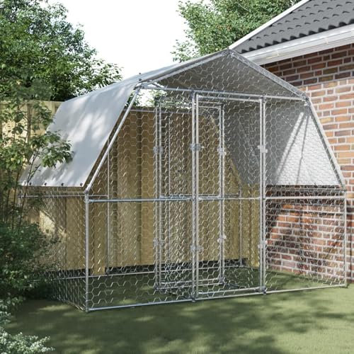 Rainery Cage à Poules avec Toit et Porte argenté Acier galvanisé, Poulailler pour Animaux, Lapins, Cage à Poules Volailles Enclos Type 1