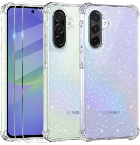 Tikgue Hülle für Samsung Galaxy A36 5G mit 2 Stück Schutzfolie，Handyhülle Glitzer Transparent Silikon Stoßfeste Schutzhülle Slim Weich TPU Case - Transparent