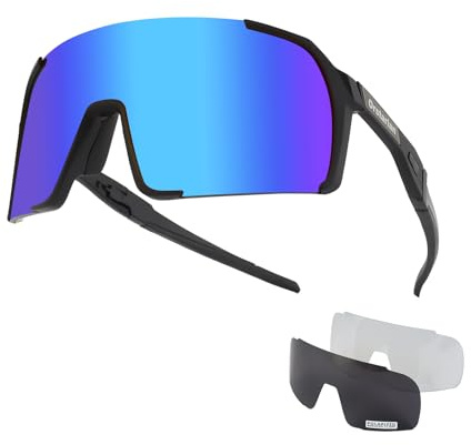 Orstarlan Sportbrille Polarisiert Radsportbrillen Fahrradbrille für Damen herren Sport Sonnenbrille UV400 (Schwarz blau)