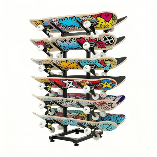 BiJun Skateboard-Racks, Bodenständer, 6-lagiger Skateboard-Halter, Snowboard-Aufbewahrung, Skateboard-Organizer, Bodenständer für Deck, Longboard, Snowboard, Standard-Skateboards