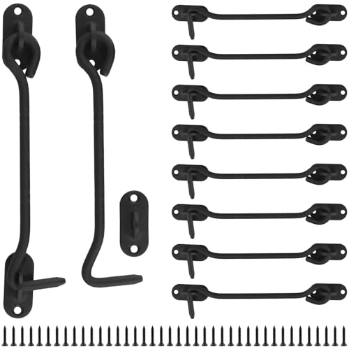 SINJEUN 10 Stück Sturmhaken Edelstahl, 15 cm Kabinenhaken mit Schrauben, 150 x 33 mm Schwarz Sturmhaken mit öse für Fenster, Türen