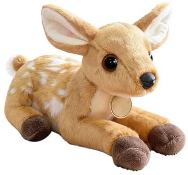 Generisch Hirschplüsch, 25cm Rehkitz Liegende Stoffpuppe, Realistische Sikahirsch Kuscheltier Geschenk Für Kinder Mädchen