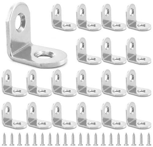 L Bracket Ecke ,Edelstahl L Brackets für Regale,0.79x0.79 Zoll Metall Ecke Bracketes,With Schrauben,für Anbau Winkel Brackets Möbel Tabelle Stuhl Bücherregal. (20, Silber)