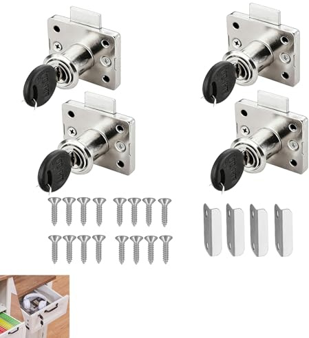 20mm Pack de 4 Cerraduras de Leva con Llave para Armarios y Muebles - Seguridad para Cajones, Buzones y Oficinasx