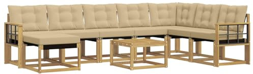 vidaXL Outdoor-Sofagarnitur mit Kissen 9 pcs Weiß und Beige, Modernes Garten-Sofa-Set, wetterfeste Möbel, strapazierfähige Couch, perfekte Sitzgelegenheit am Pool