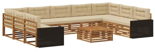 vidaXL Outdoor-Sofagarnitur 10 pcs Natur und Beige Massivholz Akazie, Gartenmöbel Set, modernes Sofa für den Außenbereich, Lounge ganz entspannt, Terrasse, Patio