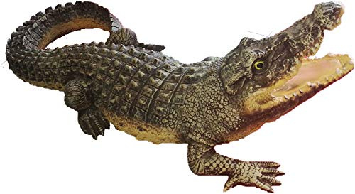 Aspinaworld Gartenfigur Krokodil 90 cm — lauernd am Teichrand, naturgetreu, Kunstharz, wetterfest