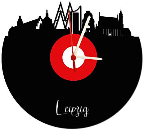 bigcopy e.K. Wanduhr Leipzig Skyline rot-weiß hochwertige Acrylglas Uhr mit lautlosem Quarzwerk, 3mm Stärke