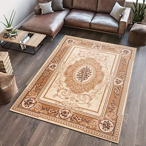 TAPISO Atlas Teppich Kurzflor Beige Creme Braun Bordüre 60 x 100 cm