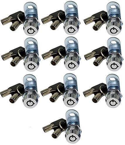 Admiral Locks Lot de 10 serrures tubulaires à came de 5/8, clés identiques amovibles pour compartiment de rangement de véhicule récréatif, serrure d'armoire (1,6 cm à 90°, chromé)
