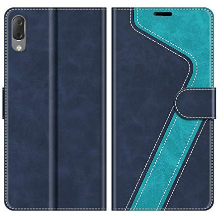 MOBESV Phone Cover For Sony Xperia L3, Flip Wallet Case for Sony Xperia L3 Phone Case, Dark Blue/Light Blue