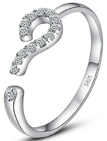 Boowhols-Fragezeichen ring weibliche mode diamant ring ringöffnung schwanz ring einstellbar 925 Sterling Silber Schmuck