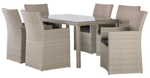 Backyard Furniture Barcelona Rattan Wicker 6 Seat Square Dining Set with Cushions and Weatherproof Furniture Cover
