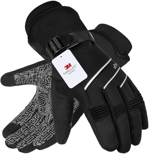 Waterproof & Windproof Winter Gloves for Men and Women,-30°F 3M Thinsulate Thermal Gloves Touch Screen Warm Gloves for Skiing,Cycling,Motorcycle,Running,Outdoor Sports Black-L