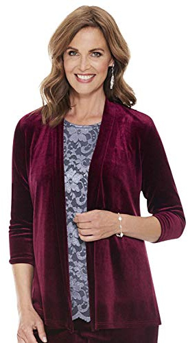 Chums Ladies Velour Jacket Luxury Soft Stretch Fabric 3/4 Sleeve Cover Up | Women's Elegant Drape with Velvet-Touch Finish, Lightweight Layering, Easy-Care Fabric