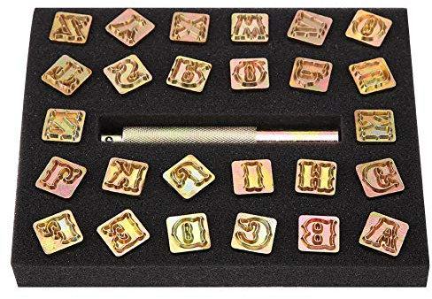 Hztyyier 26Pcs Leder Stanzbuchstaben, Letter Stamps Stanzwerkzeuge A-Z Alphabet Imprinted Stanzwerkzeuge für Gürteltasche
