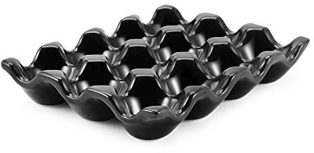 Flexzion Plateau à œufs en céramique pour 12 tasses - Une douzaine de porte-œufs en porcelaine - Récipient de rangement décoratif - Vaisselle de service pour réfrigérateur, plan de travail
