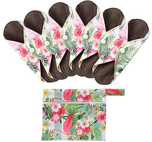 7 Stück/Set Waschbare/Wiederverwendbare Slipeinlagen mit Holzkohle Absorbency Menstruation-Pads Waschbare Stoffbinden, Wiederverwendbare Binden(Groß- 30cm/11.8 inch, Grün)