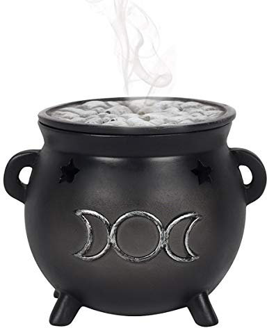 Spirit of Equinox Green Tree Triple Moon Cauldron Incense Holder, Black