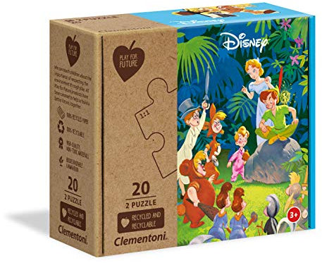 Clementoni 24774 Play for Future Dschungel-Buch + Peter Pan – Puzzle 2 x 20 Teile ab 3 Jahren, 2 Kinderpuzzle aus recyceltem & recycelbarem Material, Denkspiel für Kinder