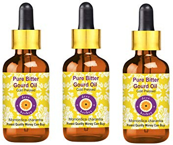 Deve Herbes Pure Huile de Courge amère (Momordica charantia) avec compte-gouttes en verre Pressé à Froid qualité thérapeutique naturelle (Paquet de Trois) 100ml X 3 (10 oz)
