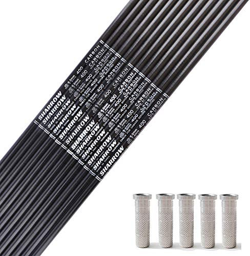 SHARROW Carbonpfeile Schaft Carbon Pfeilschaft 30 Zoll Reiner Kohlenstoff Pfeilschäfte Spine 400 mit Aluminium Pfeile Insert für DIY Compoundbogen Recurve Bogen Pfeile (12)