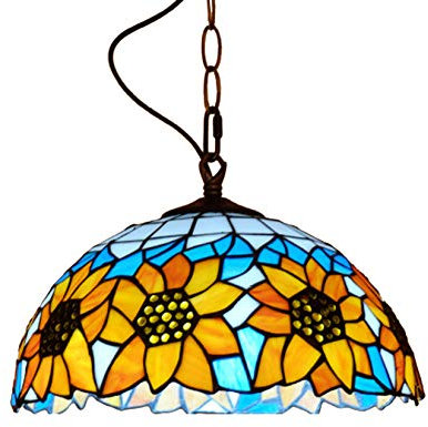 AIBOTY Pendelleuchte 12-Zoll-Weinlese-Pastoral Glasmalerei Sonnenblume Schatten E27 Tiffany-Art-hängende Lampen-hängende Licht Leuchte für Restaurant,Weiß