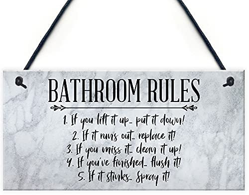 RED OCEAN Bathroom Rules Sign Marble Theme Home Decor Bathroom Toilet Sign Home Gift