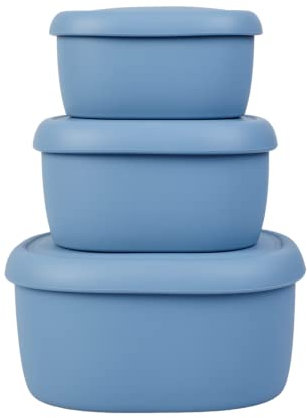BLUE GINKGO Set di contenitori per alimenti in silicone, riutilizzabili, ermetici, con coperchio, per adulti e bambini, per congelatore, blu
