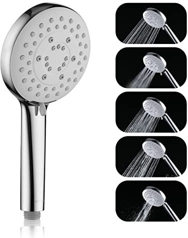 Shower Head with High Pressure, Watersong Water Saving Handheld Shower with 5 Spray Settings, Adjustable Flow, Universal Bathroom Showerhead Easy Install in 2 Minutes Easy Clean with Silicone Jets