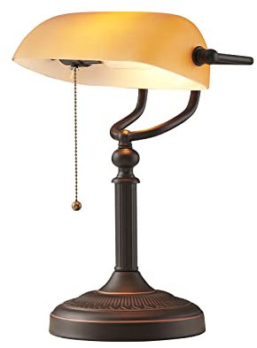 Newrays Matte Orange Glass Bankers Desk Lamp with Pull Chain Switch Plug in Fixture