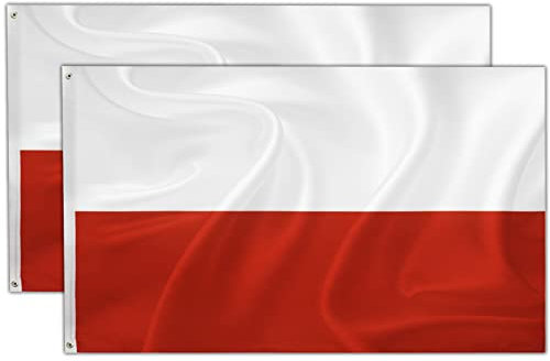 2 Pezzi Bandiera Polonia | Bandiera Polonia Nautica | Bandiera Polacca resistente alle intemperie con occhielli in ottone | Bandiera Polonia PL | 90 x 150 cm | Colori forti | Alta qualità