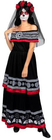 Funidelia Déguisement de Catrina pour femme avec serre-tête à fleurs et voile, Costume de Jour des Morts pour adultes, Déguisements de Carnaval, Halloween et Fêtes